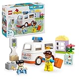 LEGO DUPLO Rettungswagen mit Fahrer, Lernspielzeug für fantasievolle Kleinkinder ab 2 Jahren, Rollenspiele, fördert logisches Denkvermögen und Fingerfertigkeit, Fahrzeug Bauset 10447