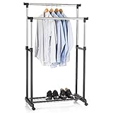 IDIMEX Garderobenwagen Grosso Kleiderständer Rollgarderobe Garderobenständer, mit Schuhablage, 2 Kleiderstangen, höhenverstellbar, Metallrohr verchromt, in schwarz