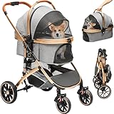 YITAHOME Hundewagen 3 in 1 Hundebuggy Bis 22kg, Klappbar, Hundewagen für Kleine Hunde, Hundebuggy Kleine Hunde, Hunde Buggy, katzenwagen, Faltbar Hund Kinderwagen, Tragbarer Kinderwagen (Grau)