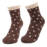 ZenBeya Flauschige Socken für Damen, gemütliche Socken für Damen, niedliche Schlaf-Slipper, flauschige Socken, weich, bequem, Korallen-Fleece, warme Socken für Damen, Winter, Zuhause, Freizeit, Braun,