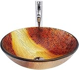 YNIYUJKL Aufsatzwaschbecken Fürs Badezimmer, Waschbecken Mit Wasserhahn Und Abfluss-Kombination, Aufsatzwaschbecken Aus Gehärtetem Glas, Aufsatzwaschbecken, Handgefertig