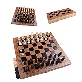 Flero Schachspiel aus Holz, 3 In 1 Schach, Dame, Backgammon, Schachbrett Klappbar, Schachbrett Holz Hochwertig Abschließbarer Koffer, Chess Set 29 x 29