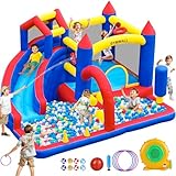 GYMMALL Hüpfburg mit Gebläse, XXL Hupfburg für Kinder von 3-8 Jahren für Indoor Outdoor, Hüpfburgen mit Rutsche, Hüpfburg und Kletterwand für Zimmer, Hinterhof, Party, Park