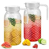 ADERTOS 2 Stücke Wasserkrug 1L Wasserkaraffe Plastik Krug mit Deckel Transparente Wasser Krug Kunststoff Eistee Krug mit Griff Plastik Getränkekaraffe Tee Karaffe für Wein Kaffee Kaltes Heißes Wasser