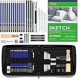 Shuttle Art Zeichenset, 37-teiliges professionelles Zeichenstifte Set, gehören Handtasche mit Reißverschluss, Malset mit Graphitstift, Kohlestift, Skizzenbuch, für Erwachsene und Kinder geeignet