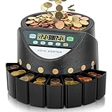 Münzzähler Euro Sortierer, Geldzählmaschine Münzen Sortierer 800 Münzen Kapazität, Münzen Zählmaschine mit 8 Auffangboxen, münzzählmaschine für Schulladenbank, schwarz, U-Bahnen
