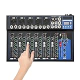 7 Kanal Bluetooth Audio Mixer, Tragbare Professioneller Audio Mixer Stereo Sound Mischpult, 48V Phantomspeisung USB-Port, 7-Kanal-Tonkonsole für Karaoke, DJ-Aktivitäten