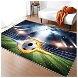 HMGAQNP Fußballplatz Spielteppich, Eisfeuer Fußball Bedruckt Großflächige Teppiche Sport rutschfest Spielteppich 3D Fußball Mit Flammen Bedruckten Teppichen Für Schlafzimmer(E,80x120cm/31x47in)
