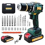 Tking 21V Akku-Bohrmaschine mit Li-Ionen 2x Akkus 24+3 Drehmoment Bohrmaschines 2-Gang-LED-Arbeitsleuchte Elektroschrauber-Set Impact Hammer Kombi-Bohrer Kombi-Bohrmaschine (Akku-Bohrschrauber/grün)