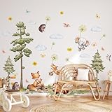 Waldtiere Wandtattoo Kinderzimmer Wandbilder Wandsticker Kinderzimmer Jungen Mädchen Wandtattoo Waldtiere Dschungel Tiere Baum Fuchs Pusteblume Wandaufkleber Kinderzimmer Babyzimmer Schlafzimmer