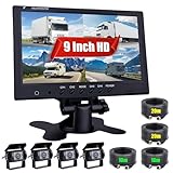 CAMECHO Rückfahrkamera 4 Kameras Set, 9 Zoll Monitor 4 Geteilte Rück und Vorder Kamera, Weitwinkel, IP68 wasserdicht, 18IR Nachtsicht, für LKW/Anhänger/Bus/Van/Landwirtschaft(DC12V-35V)