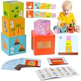 sacemontic Baby Stapelturm und Stapelwürfel, Montessori Spielzeug für Kinder ab 1 2 3 Jahr, Hölzerne Farbe übereinstimmende Puzzle Spielzeug Geschenke für 1 2 3 4 + Jahre alte Kinder