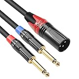 Disino Dual 1/4 Zoll auf XLR-Stecker, Y-Splitter-Kabel, XLR-Stecker auf Dual-6,35 mm TS-Mono-Stecker, Mikrofon-Audio-Konverter-Adapter – 1 m