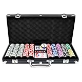 LZQ Pokerkoffer 500 Chips Texas Hold'em Poker Chips mit Schwarz Alumium Case Blackjack Gambing mit Carying Case und Casino Chips 2 Kartenspiele Dealer Small Blind Big Blind Buttons und 5 Würfel