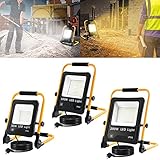 Yznahre LED Baustrahler, 200W LED Fluter inkl. 3M Kabel, Standgestell und Tragegriff, Arbeitsleuchte Arbeitsscheinwerfer Flutlicht Strahler Wasserdicht IP66 für Innen Außen Garage Baustelle - Kaltweiß