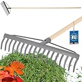 KOTARBAU® Rechen aus Metall mit 18 Zinken mit Holzstiel Gartenrechen mit verstärktem Kopf Gartenharke Stahlrechen Rechen für Laub und Gras Steinrechen Laubrechen Rasenrechen Gartenwerkzeug Gartenharke
