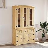 Bladez Kommode Corona aus massivem Kiefernholz & Glas | Hochwertiges Highboard für Wohnzimmer & Schlafzimmer | Stilvolles Design mit viel Stauraum | 112x43x196 cm