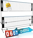 PHIBER-SPORTS Badmintonnetz, Federballnetz – 420cm, 3-Fach Höhenverstellbar + Anzeigetafel – Auch als Tennisnetz, Volleyballnetz Pool, Fussballtennis – Inkl. Transporttasche, für Indoor & Outdoor