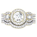 Dazzlingrock Collection Damen-Verlobungsring-Set mit 1,50 Karat (Karat), 14 Karat Gold, runder Diamant, 3 Steine, geteilter Schaft, 1 1/2 Karat, Gelbgold, Diamant, Gelbgold, Diamant