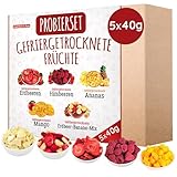 Meerbach & Rose Probierset gefriergetrocknete Früchte 5x40g, fruchtige gefriergetrocknete Erdbeeren, Himbeeren, Ananas, Mango, Erdbeer-Bananen-Mix, frei von Zusatzstoffen, in Deutschland hergestellt