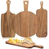 3er Set Schneidebretter aus Akazienholz mit Griff – Holz Servierbrett in verschiedenen Größen für Käse, Fleisch, Pizza, Obst, Brot, Charcuterie & Küche