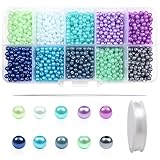TOAOB 1000 Stück 4mm Runde Schmuckperlen Sortierte Kunstperlen Mehrfarbig Bastelperlen mit Elastisch Schmuckfaden Faden für Schmuckherstellung