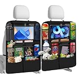 Chumix Auto Organizer Kinder, 2 Stück Rückenlehnenschutz Auto Kinder 600D Oxford Tuch, Autositz Organizer mit 10 Zoll Tablet-Tasche und 10 Taschen, Trittfest und Pflegeleicht für Autositze, Schwarz