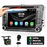 Hikity 7‘’ Autoradio für VW Golf 5 6 Passat Polo Apple Carplay Android Auto Unterstützung CD DVD EQ Bluetooth Freisprecheinrichtung Auto Radio Touch Display mit Rückfahrkamera+Mikrofon USB/FM/Canbus