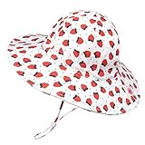 Foruhoo Mädchen Sonnenhüte UPF 50, Verstellbarer Baumwoll Breite Krempe Sommermütze für Baby (52, Erdbeere)