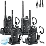 JUCJET EP31 Walkie-Talkie (4 Stück), IP54 wasserdichte Walkie-Talkies, PMR446-Walkie-Talkie mit NOAA-Scan, Empfang, 2-in-1-TYP-C-Ladekabel, mit USB-Ladestation, original Kopfhörer. (Schwarz)