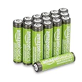 Amazon Basics 16er-Pack wiederaufladbare AAA-NiMH-Akkus mit hoher Kapazität, 850 mAh, 1,2 V, bis zu 500-mal aufladbar, vorgeladen