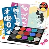 Janolia Gesichtsfarbe, Karnevalsschminke Kinderschminke Set mit 15 Farben, Professionelle Palette mit Bürste, Waschbar