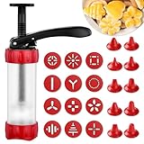 GDL Gebäckpresse, Spritzgebäck Presse mit 12 Schablonen und 10 Tüllen, Garnierspritze für DIY Plätzchen backen, Churros backen und Tortendekoration.(rot)