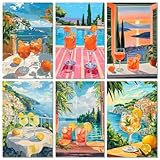 lxmydm Malen nach Zahlen erwachsene Cocktailgläser 6-teiliges Set digitale Ölgemäldelandschaft mit 2 Pinselsätzen 1 komplettes Set Polypropylenfarbe als Geschenk 20 x 30