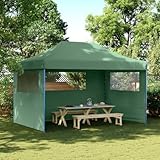 Mokuyary Partyzelt Faltbar Pop-Up mit 3 Seitenteilen Grün Stabil Zelt für Garten, Camping, Gartenpavillon mit 3 Seitenwänden Green (Blue Frame)