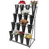 Blumenständer aus Metall mit 4 Etagen, mit Rolleimern, für drinnen und draußen, Pflanzenregal für Garten, Terrasse, schwarzer Eimerwagen auf Rädern, ideal für Floristen