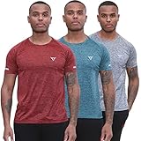 Herren-T-Shirts, kurzärmelig, für Workout, athletische Passform, feuchtigkeitsableitend, schnell trocknend, Sport-T-Shirts, 3 Stück, Packung mit 3 Stück, Rot, Grau, Blaugrün, S