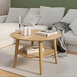 skølm Mjölnir Couchtisch rund – Wohnzimmertisch Holz – Hochwertiger Beistelltisch für Wohnzimmer – Coffee Table aus Eiche Massivholz, Natur geölt – Sofatisch mit Ablage – Couch Tisch Ø70 cm
