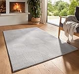 Taracarpet Kurzflor Boho Skandi Polyester Teppich in 3D Optik waschbar, pflegeleicht und robust ideal fürs Wohnzimmer, Schlafzimmer und Kinderzimmer auch als Badematte Grau Wellen 140x200 cm