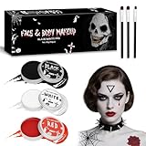 150g Halloween Schminke Schwarz Weiß Rot, Halloween Make Up Set, Kinderschminke Fasching, Bodypainting Farben, Body Face Paint für Kinder Erwachsene, Clown, Theaterschminke, Faschingsschminke