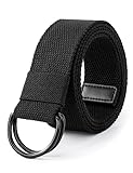 LXMY Gürtel Herren,Herren Gürtel Ohne Löcher,Stufenlos Verstellbar Canvas Stoff,Schwarzer Doppel D Ringgürtel für Freizeit und Reise