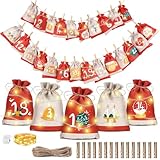 Weihnachtskalender Adventskalender zum Befüllen Stoff Kinder: Bonus 2m Lichterkette Adventskalender 2024 Selber Befüllen Machen, Jutesäckchen Adventskalender Säckchen Tüten DIY Adventskalender Basteln
