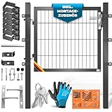 KESSER® Gartentor Premium Gartentür aus Metall verzinktem Stahl, Gartentür für Stabmattenzau Zauntor, Hoftor, inkl. Pfosten mit Schloss Türklinke und Schlüssel, 80 x 106cm Anthrazit
