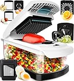Gemüseschneider Mandoline Gemüsehobel - Gemüse Schneider Gurkenhobel Zwiebelschneider Kartoffelschneider Obstschneider - Reibe für Gemüse und Käse - Julienneschneider (Deluxe Alles-in-1 Weiß)