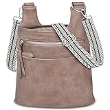 TEUEN Umhängetasche Damen Mittelgroß, Stylische PU Leder Crossbody Bag Groß Handtasche für Frauen Schultertasche Breiter Gurt mit Quasten-Reißverschluss und Mehreren Fächern ＆ 4 Kartenschlitz