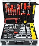 FAMEX 759-63 Alu Werkzeugkoffer gefüllt 126-tlg. | Stabiler Alu-Koffer mit Werkzeug Set | Werkzeugkiste komplett | Werkzeugkasten