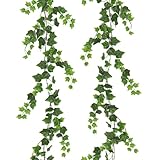 HhBdy 2 Stück Künstlicher Efeu Girlande Grün 200cm Fake Efeu Künstlich Hängepflanze Kunst Efeu Ranken Pflanzen Hängend mit Grün Blättern für Wand Fenster Hochzeitsfeier Indoor Outdoor Dekor(Grün)