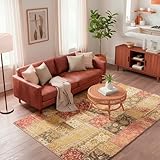 Kelim Patchwork Teppich Rot 195 X 280 cm - Maschinenwaschbar - Moderner Kurzflor Wohnzimmer Teppich - Super Soft