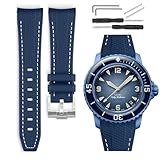 HORACE 22 mm Kautschuk-Uhrenarmband kompatibel mit Blancpain x Swatch Scuba Fifty Fathoms (Blau – Weiße Naht – Silber)