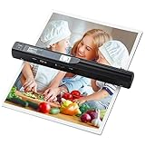 Tragbarer Scanner, Kabelloser Mobiler Dokumentenscanner, Handfotoscanner mit USB-Kabel, Visitenkarten- und Quittungsscanner für PC, Fotos, A4, Dokumente, Bilder, Bücher (Black)